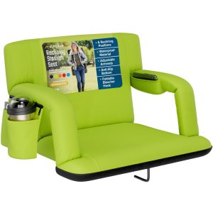 Reclining Stadium Seat with Armrests and Side Pockets - Lime, Extra-Wide